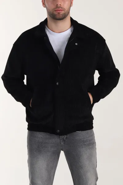 Siyah Relaxed Fit Fitilli Dokulu İçi Astarlı Erkek Mont 409641