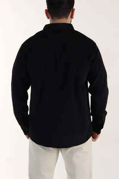 Siyah Relaxed Fit Fitilli Kadife Ata Yaka Erkek Gömlek 400084
