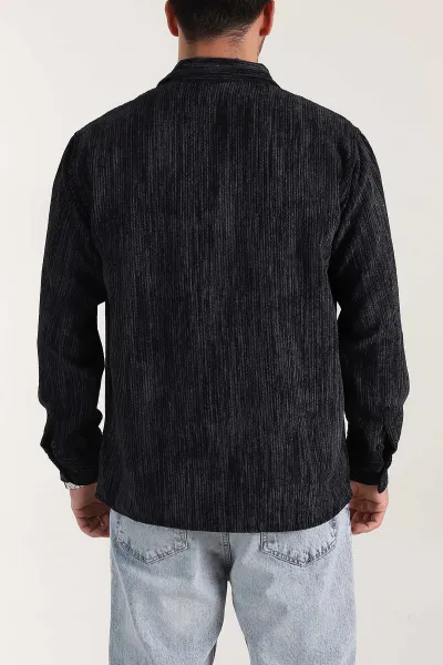 Siyah Relaxed Fit Fitilli Kadife Erkek Gömlek 399963