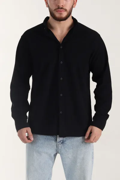 siyah-relaxed-fit-fitilli-kadife-erkek-gomlek-400092