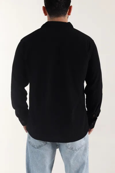 Siyah Relaxed Fit Fitilli Kadife Erkek Gömlek 400092