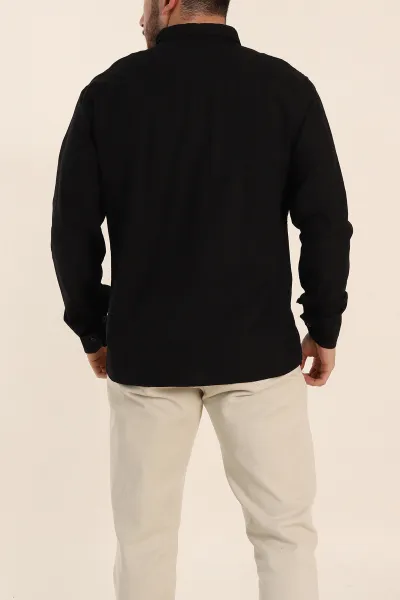 Siyah Relaxed Fit Gabardin Çift Cep Detaylı Ata Yaka Erkek Gömlek 339101