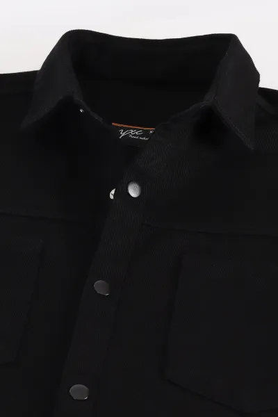 Siyah Relaxed Fit Gabardin Çift Cepli Yıkamalı  Erkek Gömlek 397967