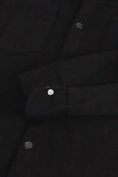 Siyah Relaxed Fit Gabardin Çift Cepli Yıkamalı  Erkek Gömlek 397967