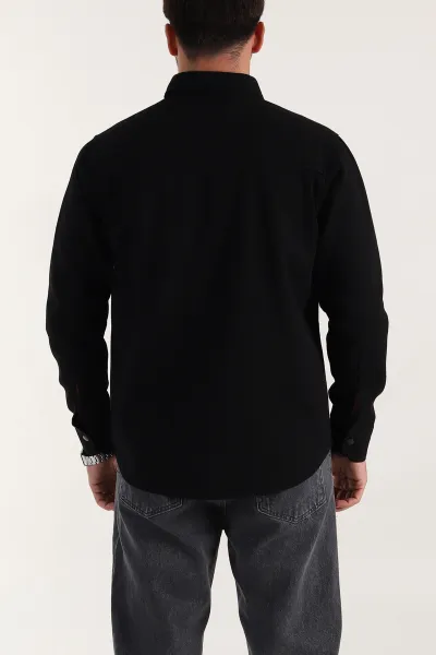 Siyah Relaxed Fit Gabardin Çift Cepli Yıkamalı  Erkek Gömlek 397967