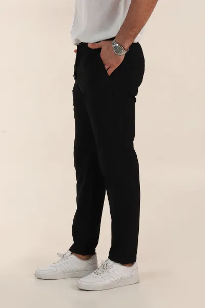 Siyah Relaxed Fit Gofre Kumaş Bel Arkası Lastikli Erkek Pantolon 362582