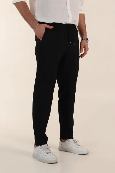 Siyah Relaxed Fit Gofre Kumaş Bel Arkası Lastikli Erkek Pantolon 362582