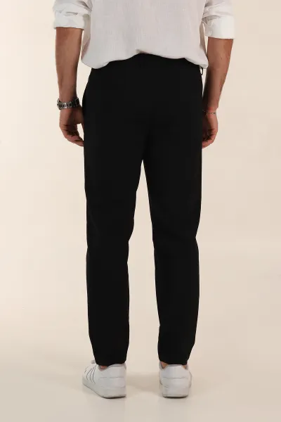 Siyah Relaxed Fit Gofre Kumaş Bel Arkası Lastikli Erkek Pantolon 362582