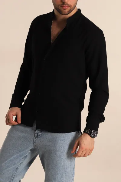 siyah-relaxed-fit-hakim-yaka-erkek-gomlek-267040