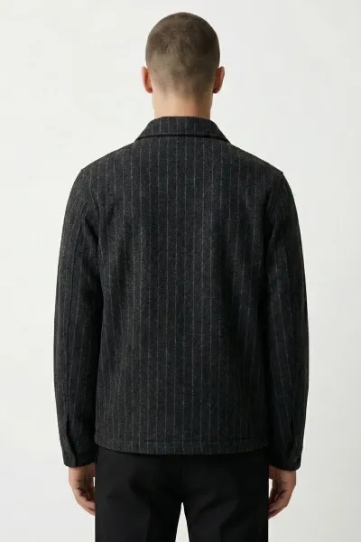 Siyah Relaxed Fit İçi Astarlı Erkek Kaşe Ceket 418927