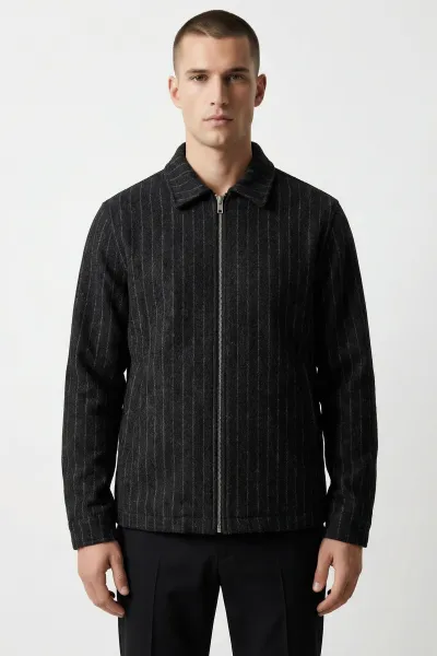 Siyah Relaxed Fit İçi Astarlı Erkek Kaşe Ceket 418927