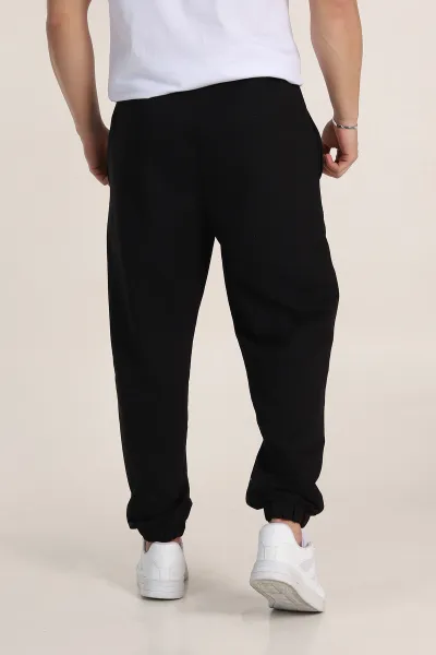 Siyah Relaxed Fit İki İp Paça Lastikli Eşofman Altı 350493