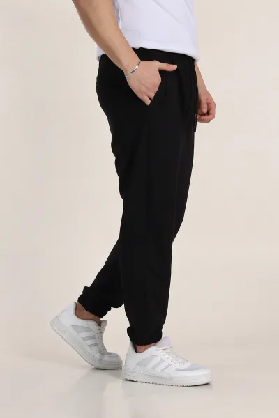 Siyah Relaxed Fit İki İp Paça Lastikli Eşofman Altı 350493