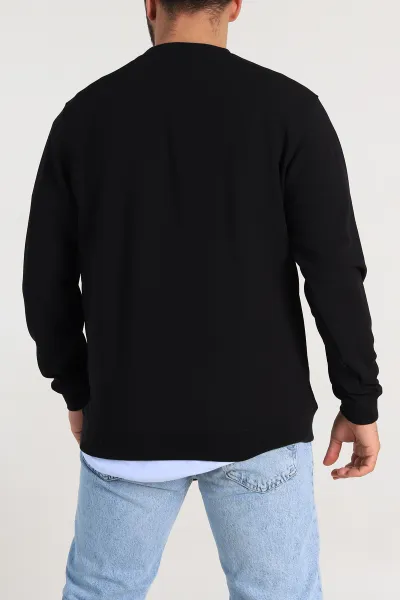 Siyah Relaxed Fit İki İp Şardonlu Yazı Detay Likralı Erkek Sweatshirt 311195
