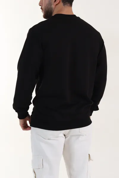 Siyah Relaxed Fit İki İp Şardonsuz Basic Erkek Sweatshirt 398123