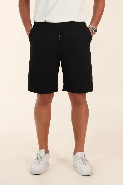 Siyah Relaxed Fit İki İp Şardonsuz Kabartma Baskılı Erkek Şort 382182