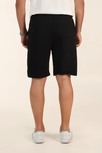 Siyah Relaxed Fit İki İp Şardonsuz Kabartma Baskılı Erkek Şort 382182