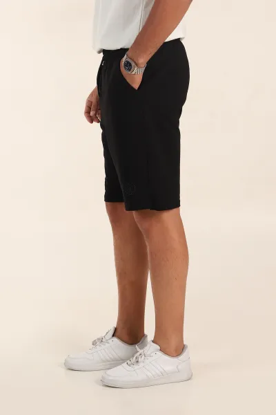 Siyah Relaxed Fit İki İp Şardonsuz Kabartma Baskılı Erkek Şort 382182