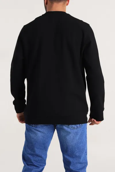 Siyah Relaxed Fit İki İp Yazı Detaylı Basic Erkek Sweatshirt 299861