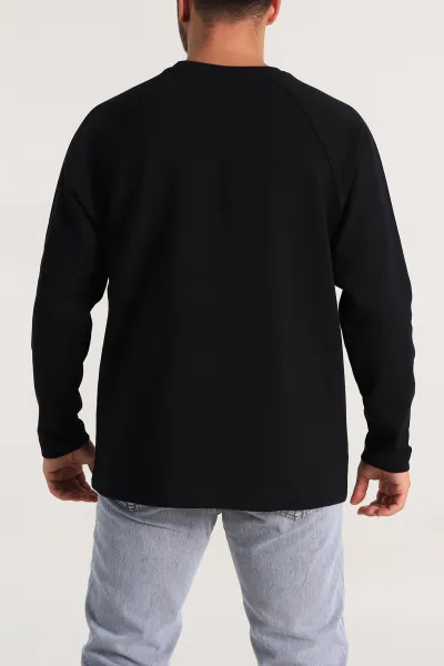 Siyah Relaxed Fit İki İp Yazı Detaylı Basic Erkek Sweatshirt 299891