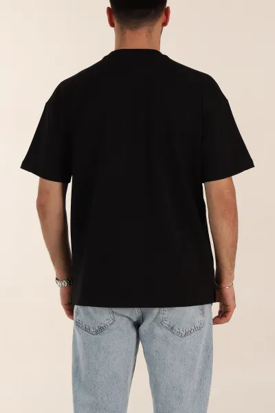 Siyah Relaxed Fit İnterlok Kumaş Yazı Detaylı Erkek Tişört 359312