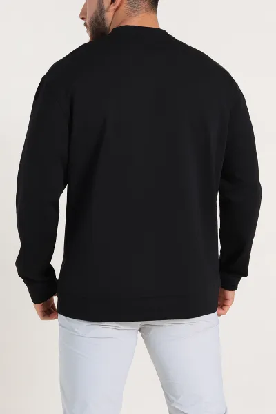 Siyah Relaxed Fit Jakarlı Kabartma Yazı Detay Erkek Basic Sweatshirt 305381