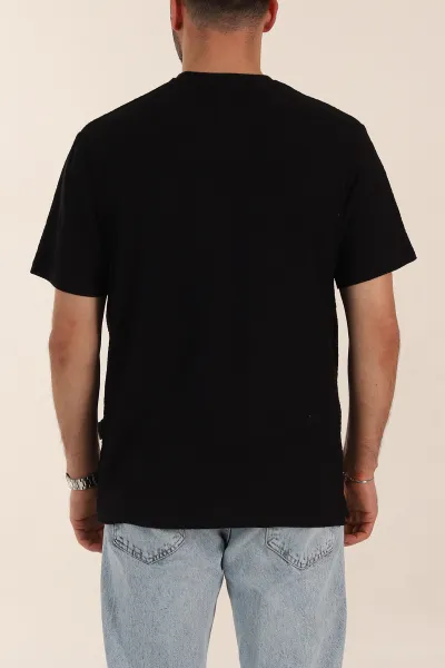 Siyah Relaxed Fit Kabartma Desenli Basic Erkek Tişört 358106