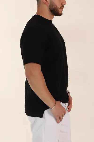 Siyah Relaxed Fit Kabartma Desenli Erkek Tişört 358219