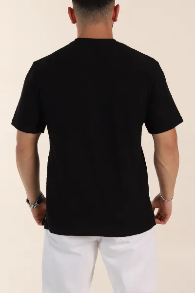 Siyah Relaxed Fit Kabartma Desenli Erkek Tişört 358219
