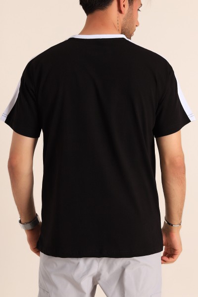 Siyah Relaxed Fit Kabartma Slogan Baskılı Erkek Tişört 186580