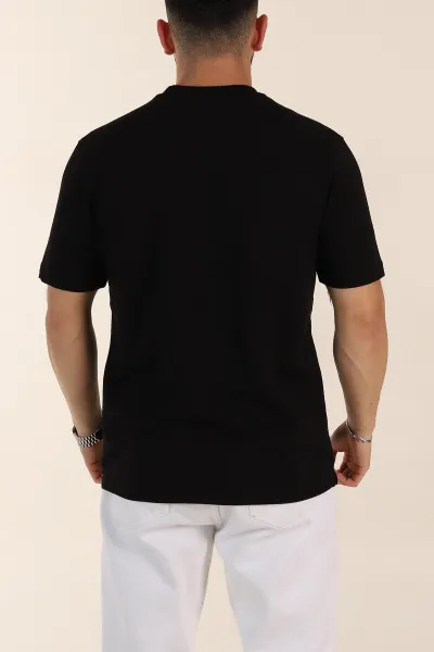 Siyah Relaxed Fit Kabartma Yazı Detaylı Erkek Tişört 358492