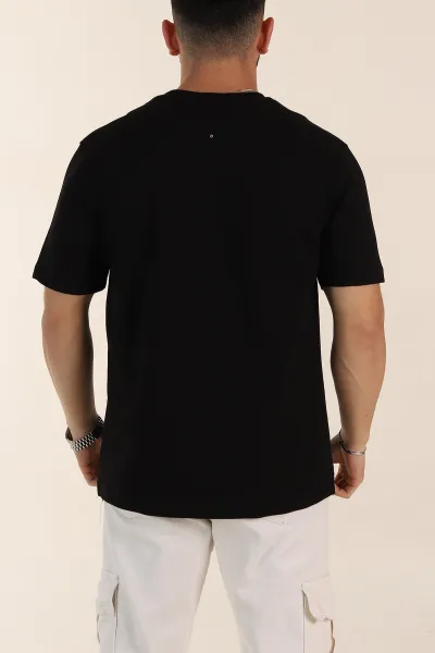 Siyah Relaxed Fit Kabartma Yazı Detaylı Erkek Tişört 358502