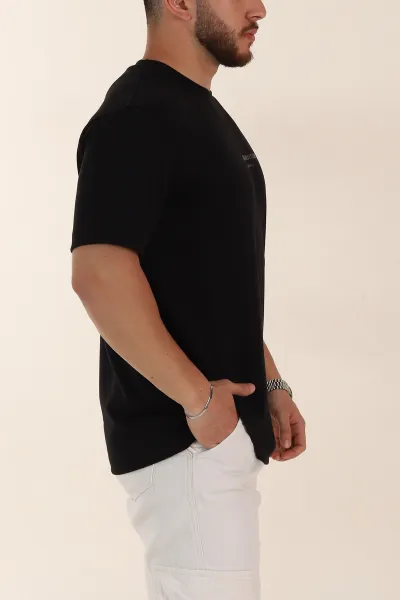 Siyah Relaxed Fit Kabartma Yazı Detaylı Erkek Tişört 358649