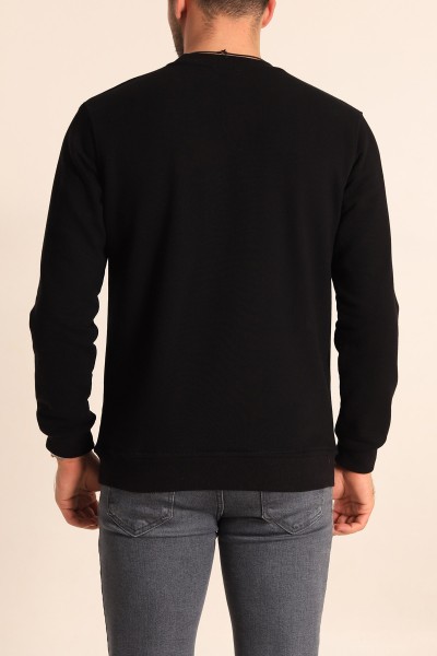 Siyah Relaxed Fit Kabartma Yazılı Erkek Sweatshirt 221444