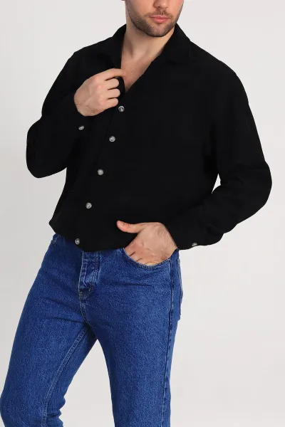 siyah-relaxed-fit-kadife-erkek-gomlek-314706