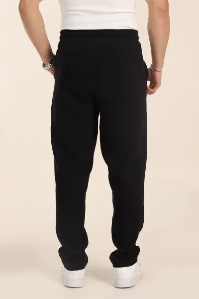 Siyah Relaxed Fit Kalın Müslin Keten Erkek Jogger Eşofman Altı 354103