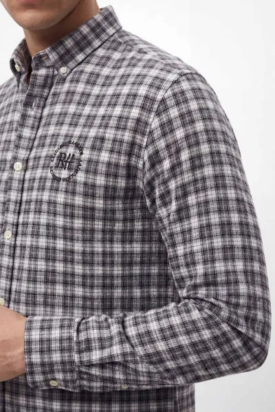 Siyah Relaxed Fit Kare Desen Erkek Gömlek 435774