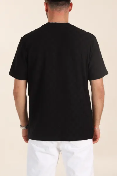 Siyah Relaxed Fit Kare Dokulu Erkek Tişört 358000