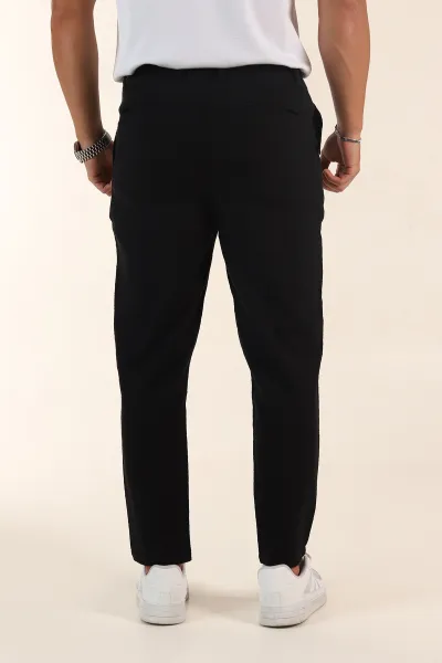 Siyah Relaxed Fit Keten Bel Lastikli Erkek Jogger Pantolon 380912