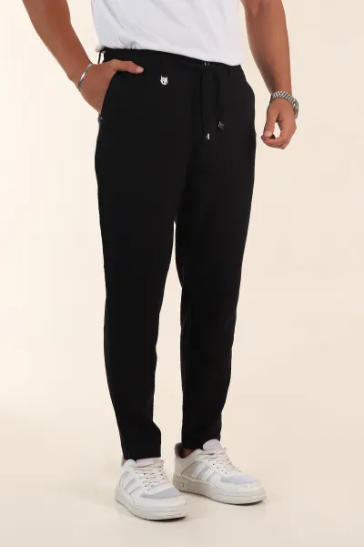 Siyah Relaxed Fit Keten Bel Lastikli Erkek Jogger Pantolon 380912