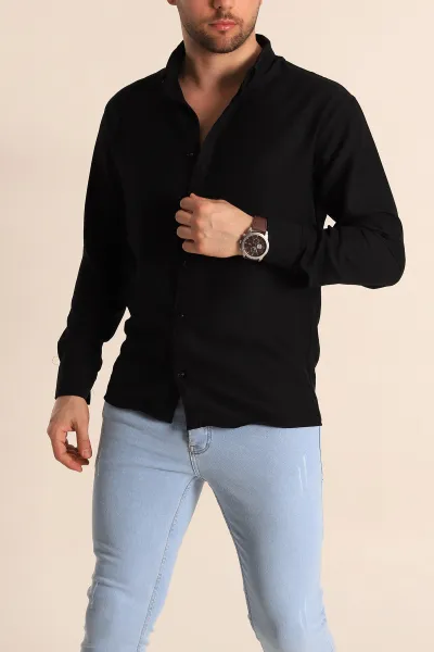 siyah-relaxed-fit-keten-erkek-gomlek-256523