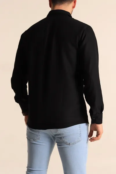 Siyah Relaxed Fit Keten Erkek Gömlek 256523