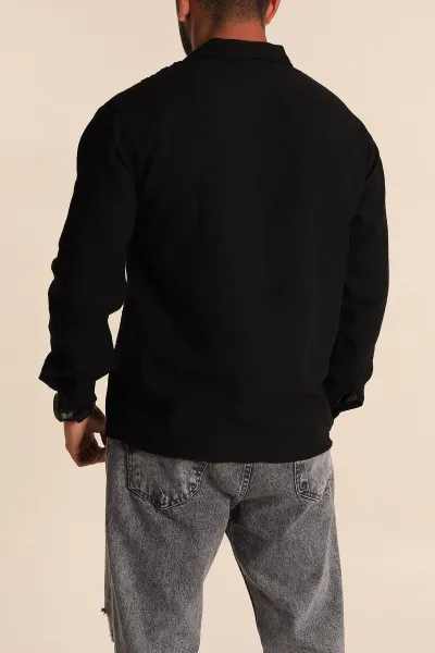 Siyah Relaxed Fit Keten Erkek Gömlek 283760