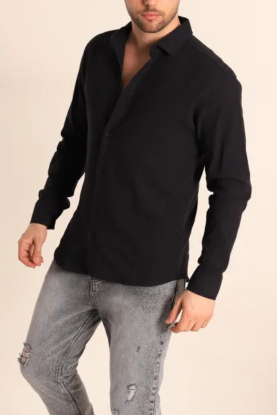 siyah-relaxed-fit-kirinkil-keten-erkek-gomlek-256990