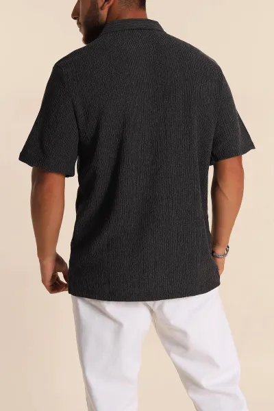 Siyah Relaxed Fit Melanjlı Fermuarlı Polo Yaka Erkek Tişört 267651