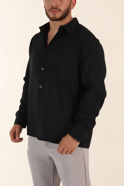 siyah-relaxed-fit-modal-kumas-uzun-kollu-erkek-gomlek-368658