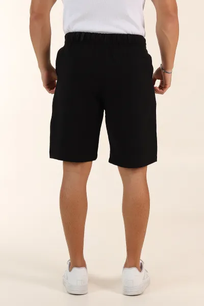 Siyah Relaxed Fit Müslin Keten Bel Arkası Lastikli Erkek Şort 386176