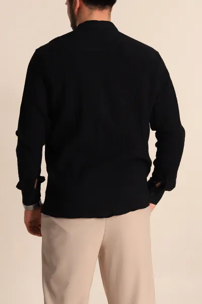 Siyah Relaxed Fit Müslin Kumaş Hakim Erkek Gömlek 275666