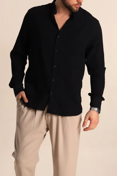 siyah-relaxed-fit-muslin-kumas-hakim-erkek-gomlek-275666
