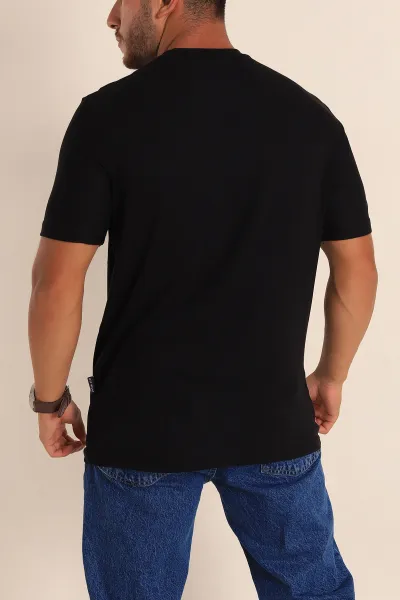 Siyah Relaxed Fit Nakış Detaylı Likralı Erkek Tişört 268514